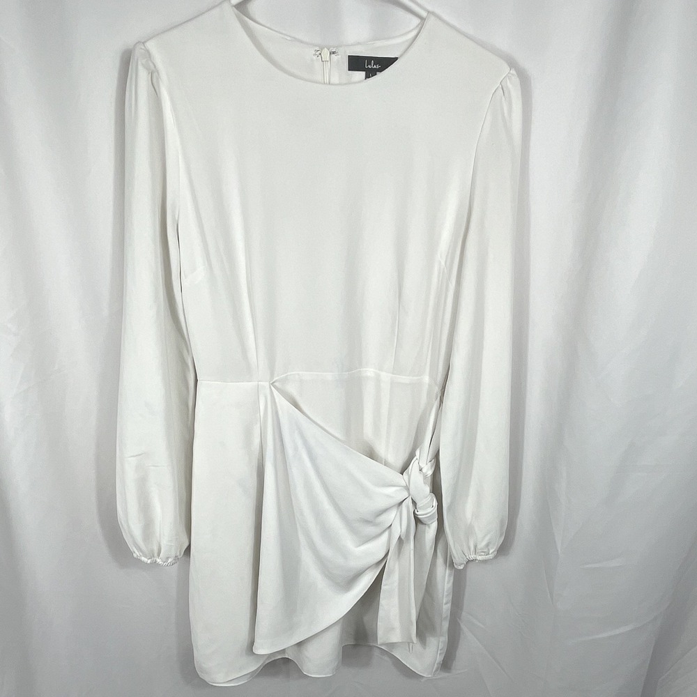 Lulus White Long Sleeve Cocktail Dress Size Large With Belted Sash
